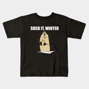 Funny Groundhog Day, Angry Groundhog, I Hate Winter Kids T-Shirt